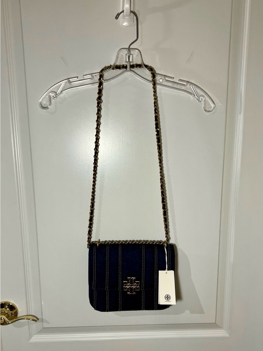 Tory Burch Dark Blue Quilted Denim Crossbody with Gold Chain - Picture 6 of 6
